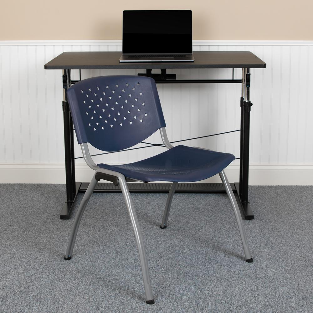 Hercules Series 880 Lb. Capacity Navy Plastic Stack Chair With Titanium Gray Powder Coated Frame By Flash Furniture | Side Chairs | Modishstore - 3