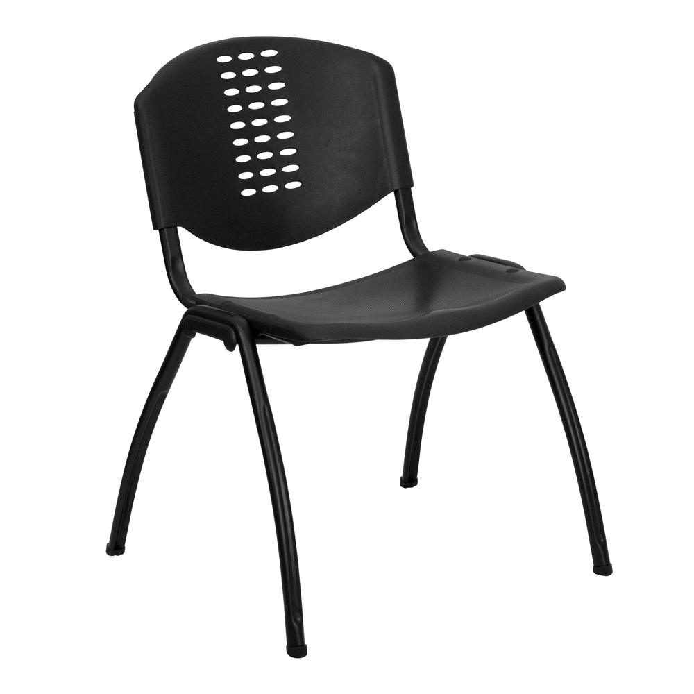 Hercules Series 880 Lb. Capacity Black Plastic Stack Chair With Oval Cutout Back And Black Frame By Flash Furniture | Side Chairs | Modishstore - 1