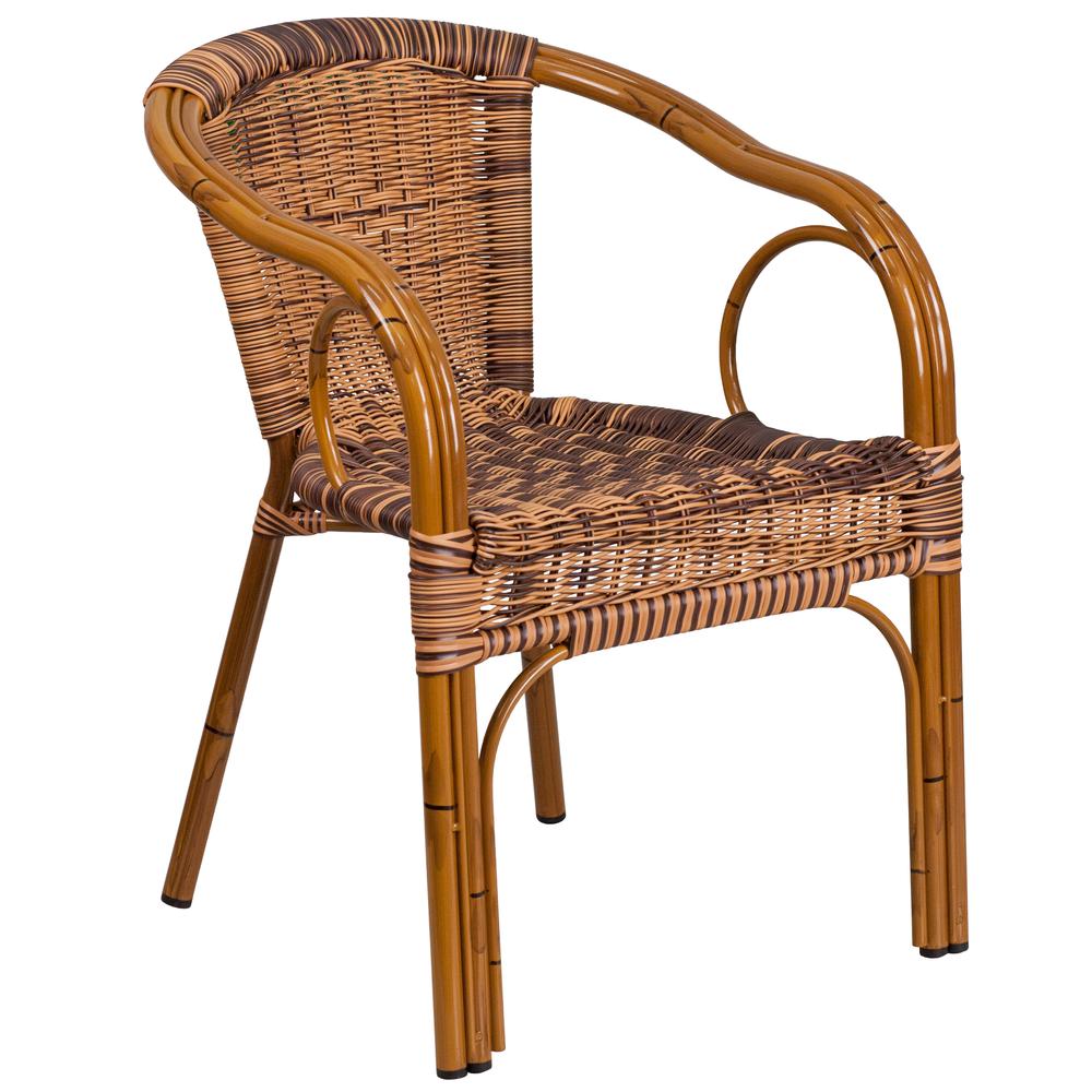 Cadiz Series Burning Brown Rattan Restaurant Patio Chair With Dark Red Bamboo-Aluminum Frame By Flash Furniture | Dining Chairs | Modishstore - 1