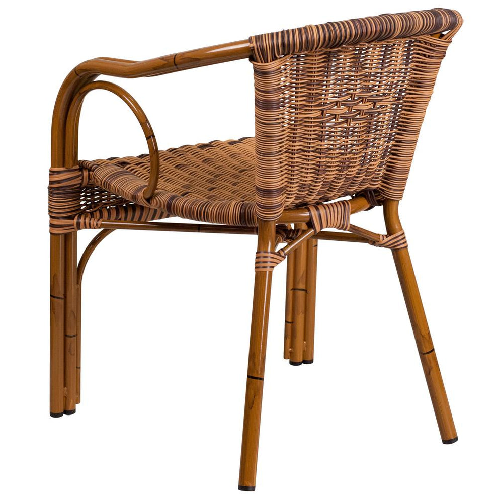 Cadiz Series Burning Brown Rattan Restaurant Patio Chair With Dark Red Bamboo-Aluminum Frame By Flash Furniture | Dining Chairs | Modishstore - 3