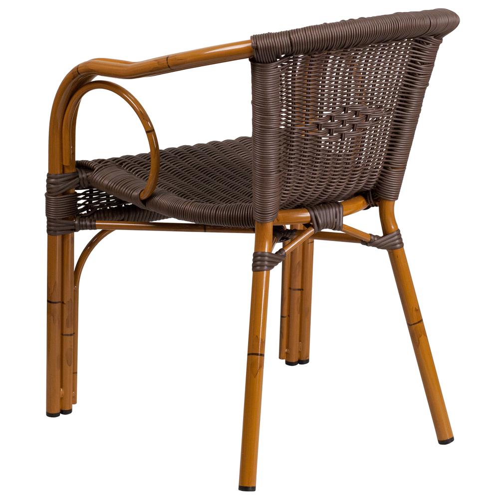 Cadiz Series Dark Brown Rattan Restaurant Patio Chair With Red Bamboo-Aluminum Frame By Flash Furniture | Dining Chairs | Modishstore - 3