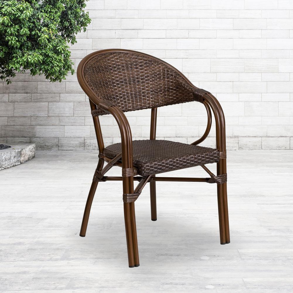 Milano Series Cocoa Rattan Restaurant Patio Chair With Bamboo-Aluminum Frame By Flash Furniture | Dining Chairs | Modishstore - 1