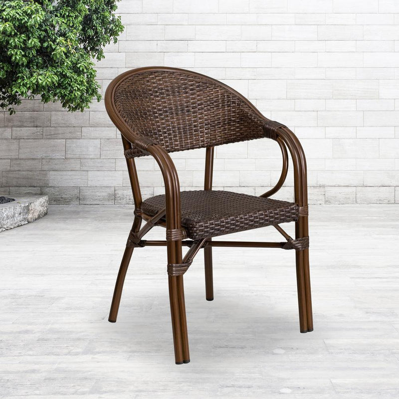 Milano Series Cocoa Rattan Restaurant Patio Chair With Bamboo-Aluminum Frame By Flash Furniture | Dining Chairs | Modishstore - 1