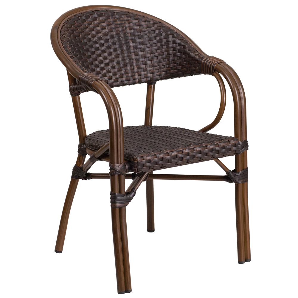 Milano Series Dark Brown Rattan Restaurant Patio Chair With Red Bamboo-Aluminum Frame By Flash Furniture | Dining Chairs | Modishstore - 2