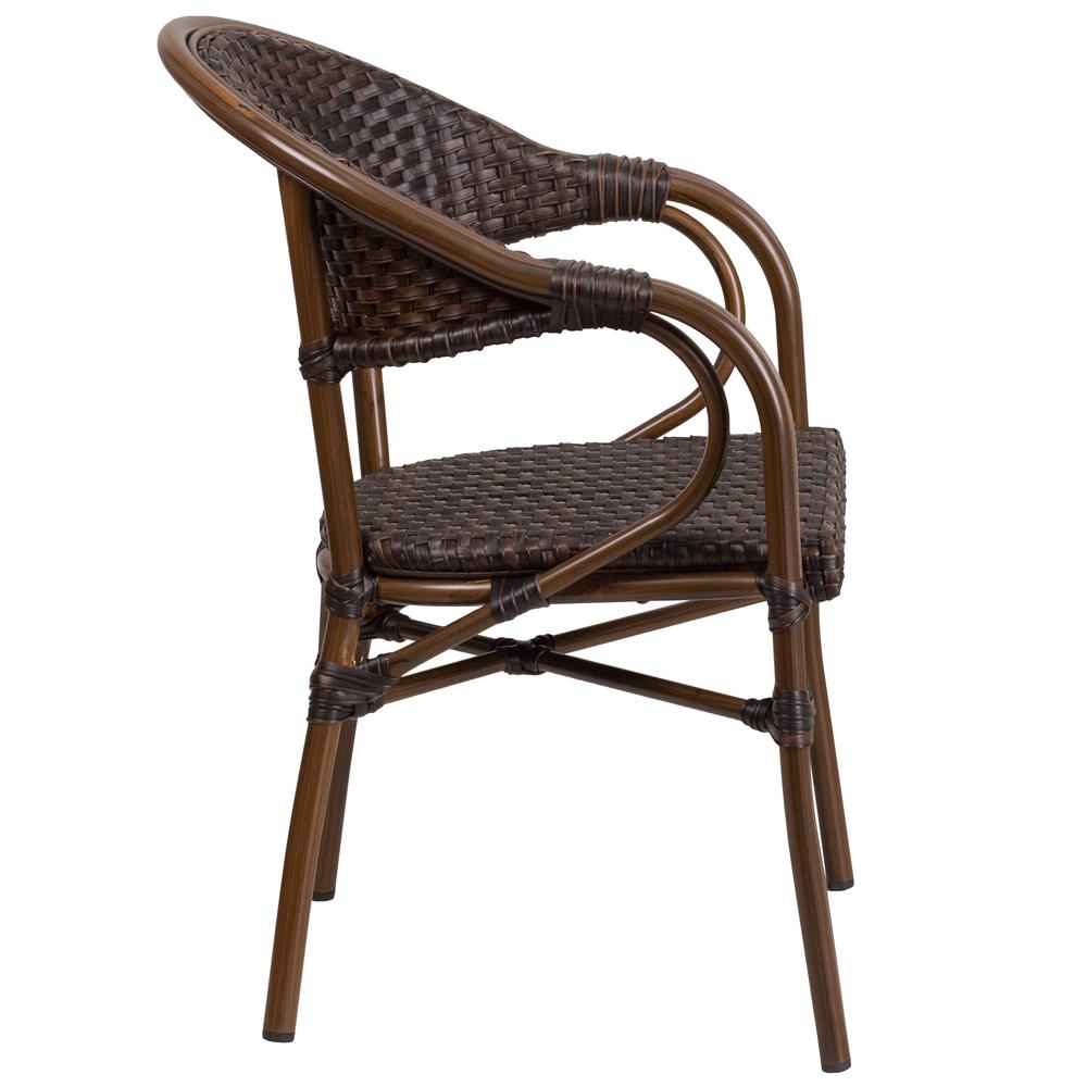Milano Series Dark Brown Rattan Restaurant Patio Chair With Red Bamboo-Aluminum Frame By Flash Furniture | Dining Chairs | Modishstore - 4