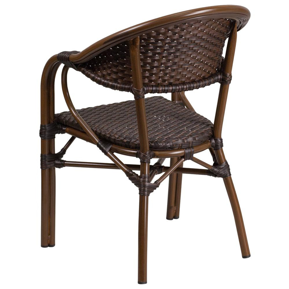 Milano Series Dark Brown Rattan Restaurant Patio Chair With Red Bamboo-Aluminum Frame By Flash Furniture | Dining Chairs | Modishstore - 3