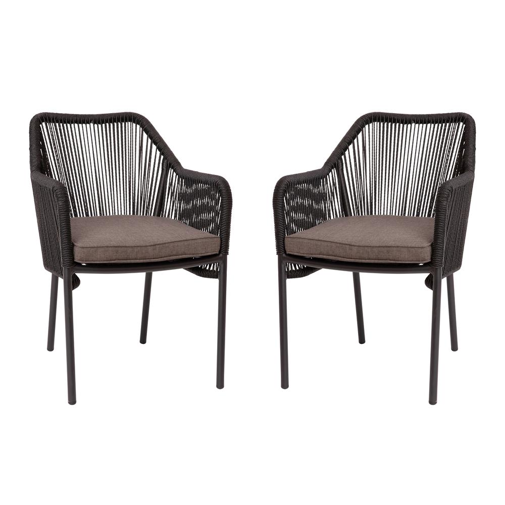 Kallie Set Of 2 All-Weather Black Woven Stacking Club Chairs With Rounded Arms & Gray Zippered Seat Cushions By Flash Furniture | Dining Chairs | Modishstore - 3