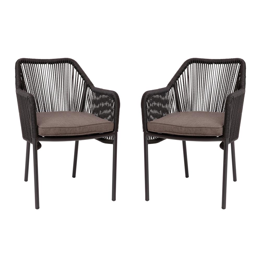 Kallie Set Of 2 All-Weather Black Woven Stacking Club Chairs With Rounded Arms & Gray Zippered Seat Cushions By Flash Furniture | Dining Chairs | Modishstore - 3