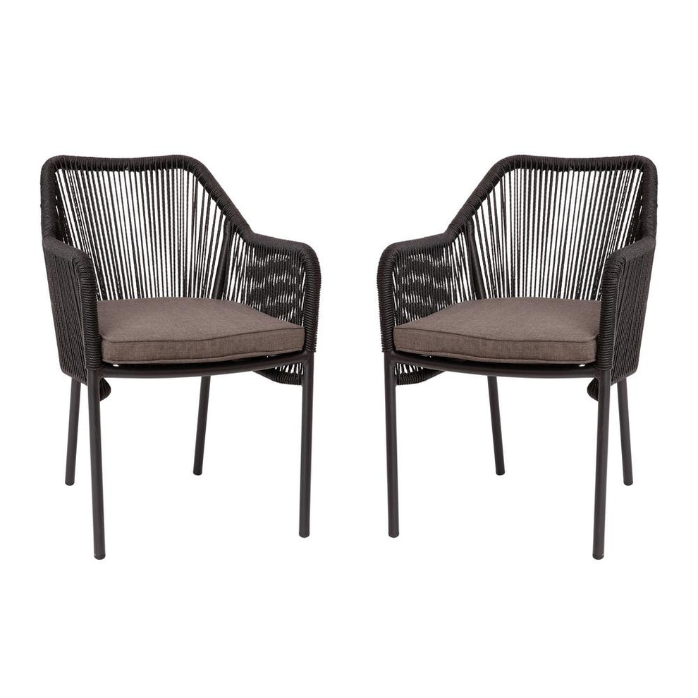 Kallie Set Of 2 All-Weather Black Woven Stacking Club Chairs With Rounded Arms & Gray Zippered Seat Cushions By Flash Furniture | Dining Chairs | Modishstore - 3