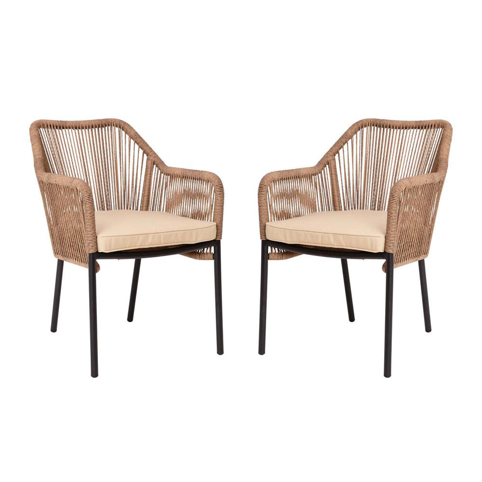 Kallie Set Of 2 All-Weather Natural Woven Stacking Club Chairs With Rounded Arms & Ivory Zippered Seat Cushions By Flash Furniture | Dining Chairs | Modishstore - 3