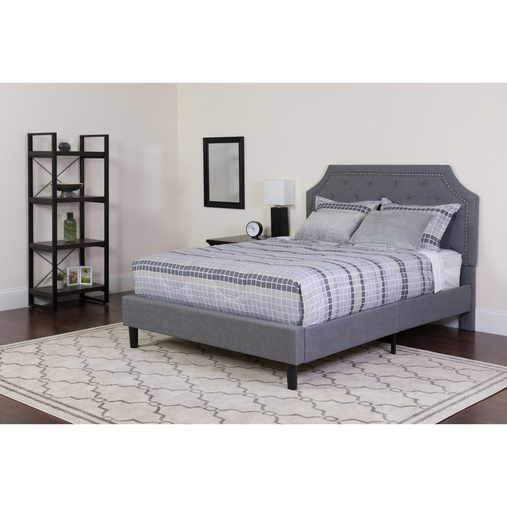 Brighton Full Size Tufted Upholstered Platform Bed In Light Gray Fabric By Flash Furniture | Beds | Modishstore - 1