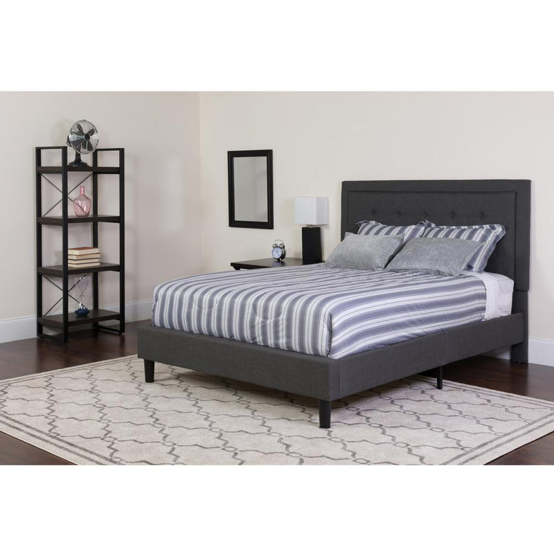 Roxbury Full Size Tufted Upholstered Platform Bed In Dark Gray Fabric By Flash Furniture | Beds | Modishstore