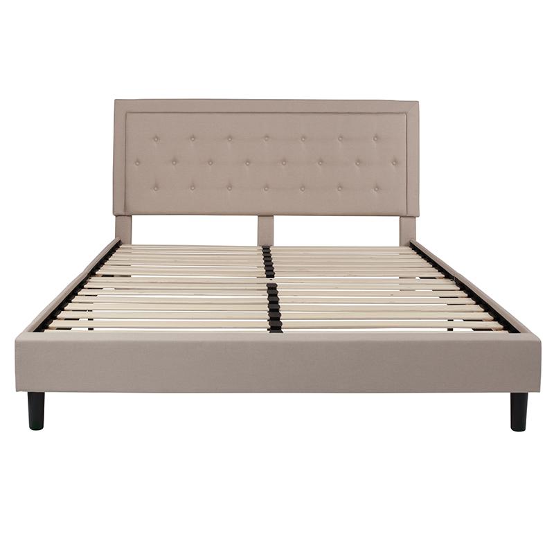 Roxbury King Size Tufted Upholstered Platform Bed In Beige Fabric By Flash Furniture | Beds | Modishstore - 3
