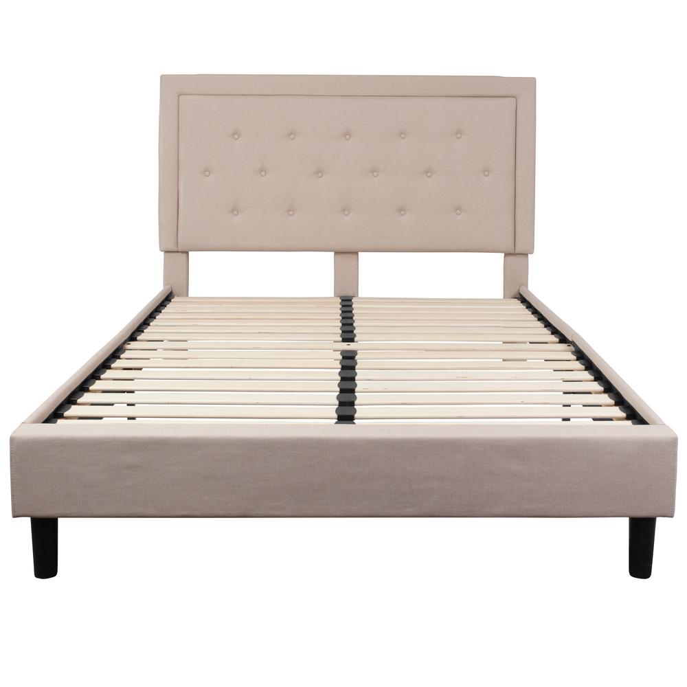 Roxbury Queen Size Tufted Upholstered Platform Bed In Beige Fabric By Flash Furniture | Beds | Modishstore - 2
