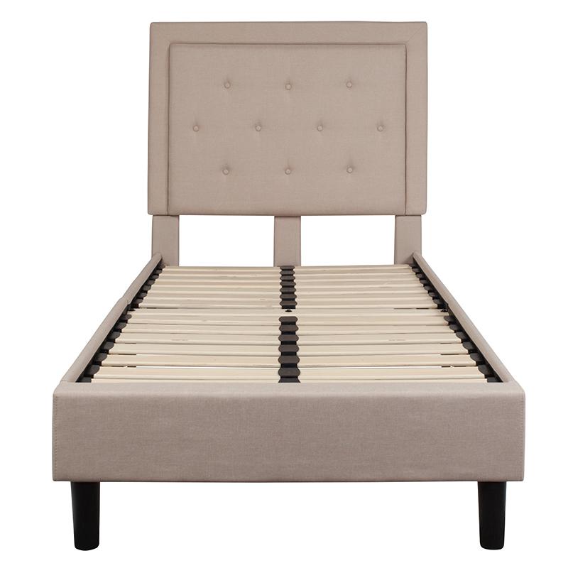 Roxbury Twin Size Tufted Upholstered Platform Bed In Beige Fabric By Flash Furniture | Beds | Modishstore - 3