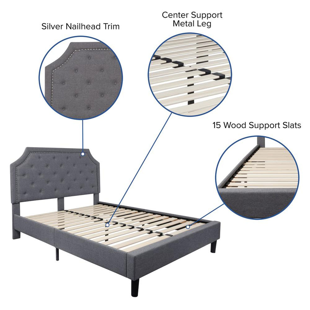 Brighton Queen Size Tufted Upholstered Platform Bed In Light Gray Fabric With 10 Inch Certipur-Us Certified Pocket Spring Mattress By Flash Furniture | Beds | Modishstore - 4