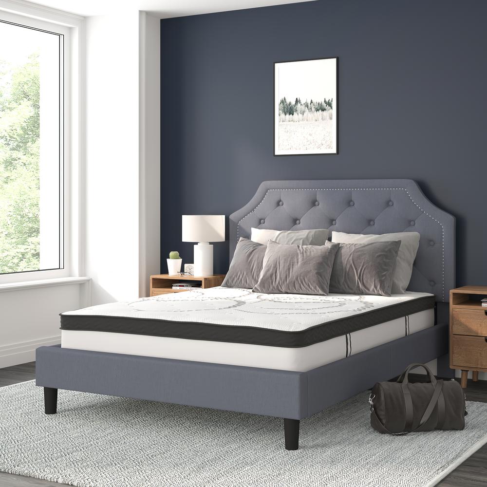 Brighton Queen Size Tufted Upholstered Platform Bed In Light Gray Fabric With 10 Inch Certipur-Us Certified Pocket Spring Mattress By Flash Furniture | Beds | Modishstore - 2
