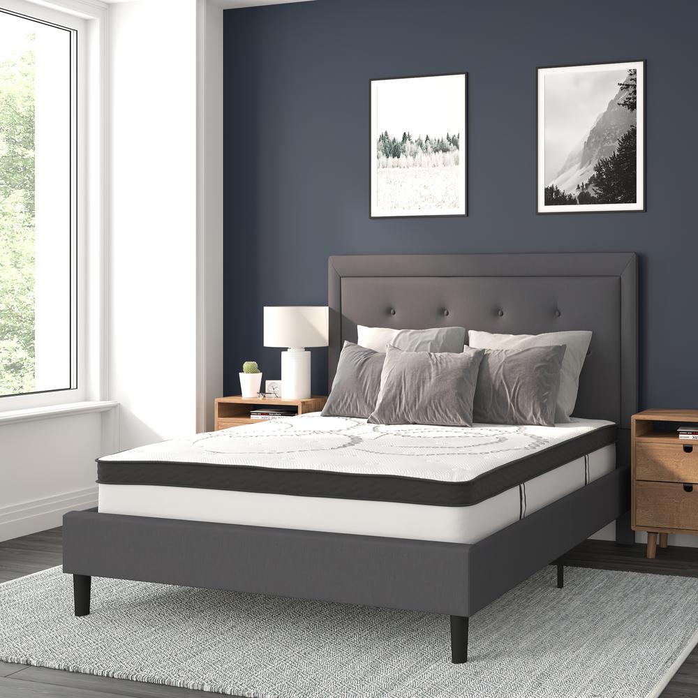 Roxbury Full Size Tufted Upholstered Platform Bed In Dark Gray Fabric With 10 Inch Certipur-Us Certified Pocket Spring Mattress By Flash Furniture | Beds | Modishstore - 2