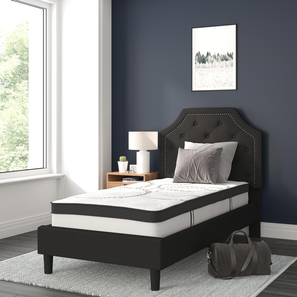 Brighton Twin Size Tufted Upholstered Platform Bed In Black Fabric With 10 Inch Certipur-Us Certified Pocket Spring Mattress By Flash Furniture | Beds | Modishstore - 2