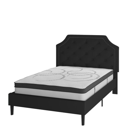 Brighton Full Size Tufted Upholstered Platform Bed In Black Fabric With 10 Inch Certipur-Us Certified Pocket Spring Mattress By Flash Furniture | Beds | Modishstore