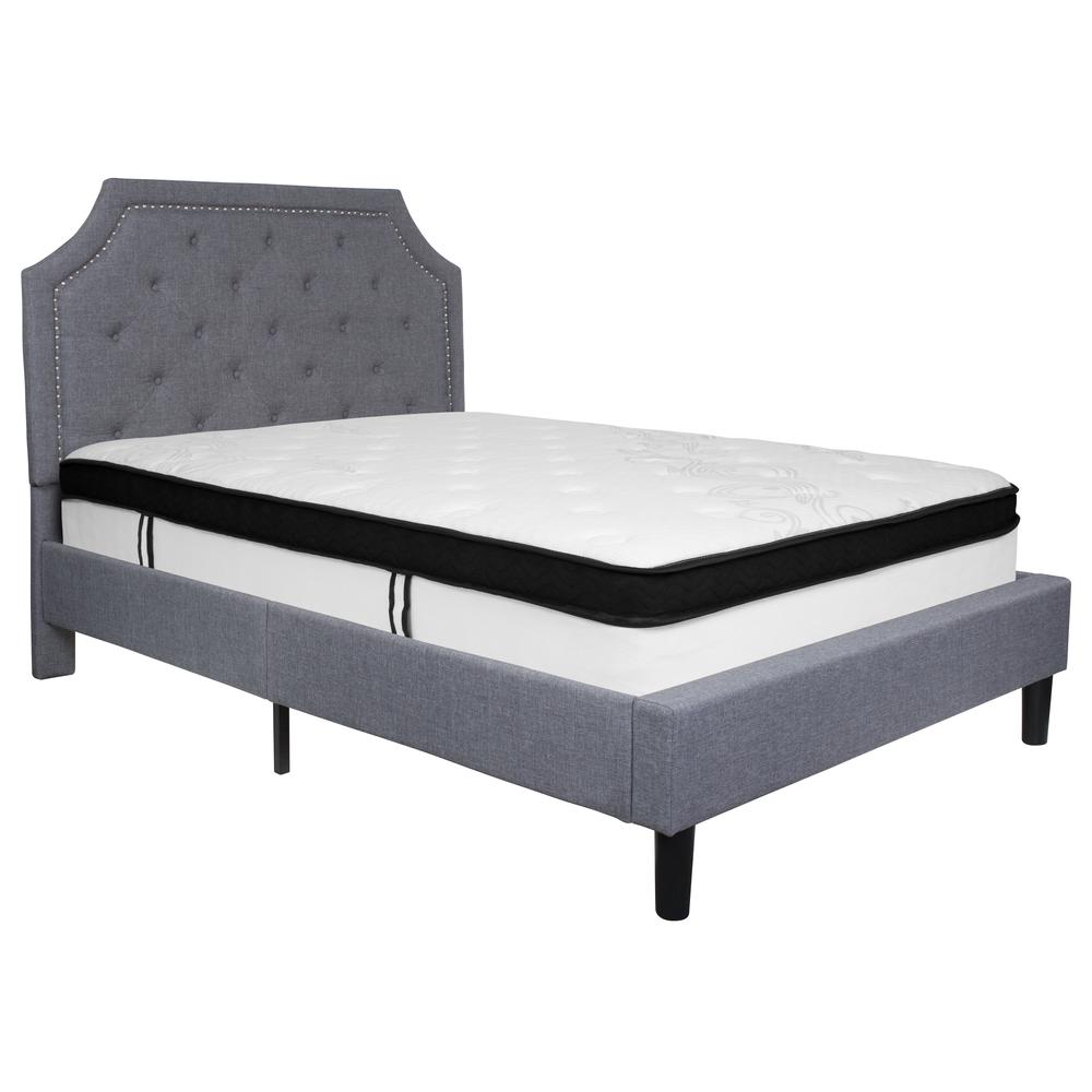 Brighton Full Size Tufted Upholstered Platform Bed In Light Gray Fabric With Memory Foam Mattress By Flash Furniture | Beds | Modishstore - 2