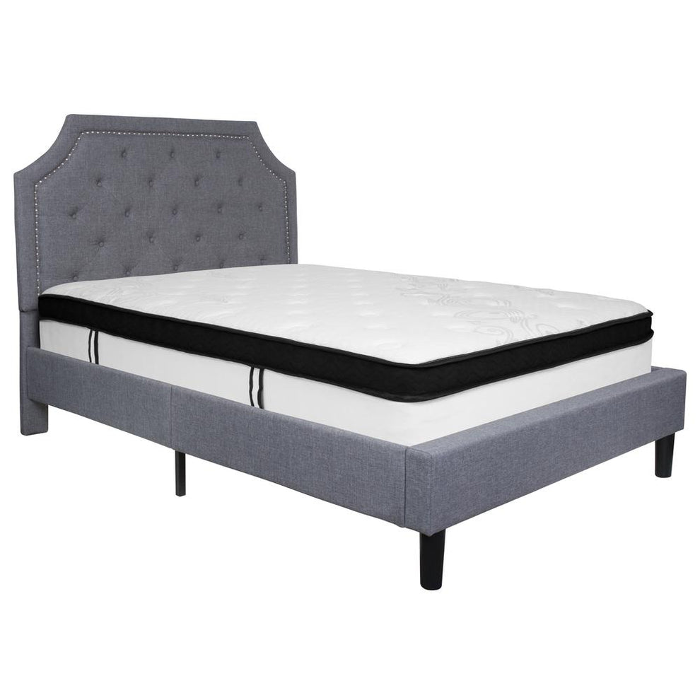 Brighton Full Size Tufted Upholstered Platform Bed In Light Gray Fabric With Memory Foam Mattress By Flash Furniture | Beds | Modishstore - 2