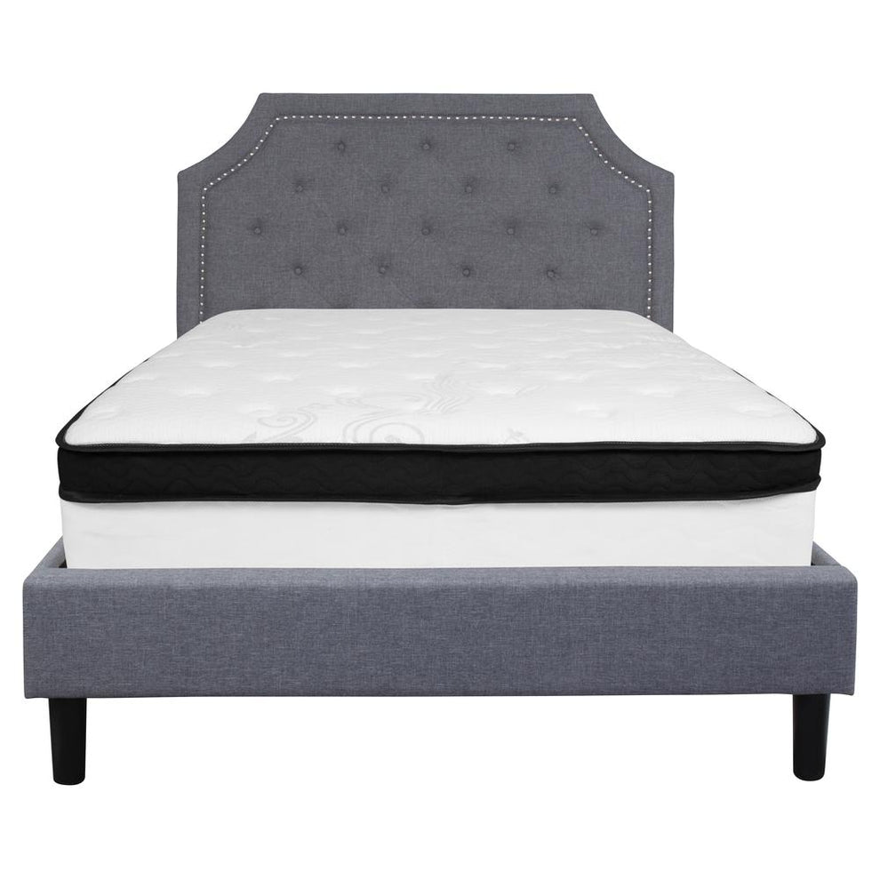 Brighton Full Size Tufted Upholstered Platform Bed In Light Gray Fabric With Memory Foam Mattress By Flash Furniture | Beds | Modishstore - 3