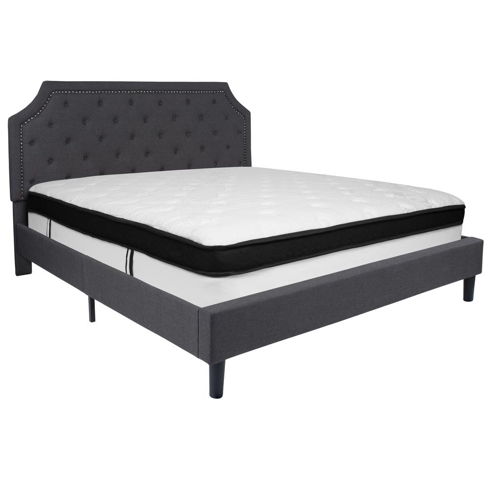 Brighton King Size Tufted Upholstered Platform Bed In Dark Gray Fabric With Memory Foam Mattress By Flash Furniture | Beds | Modishstore - 2