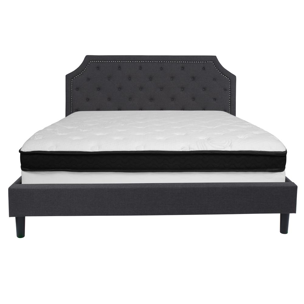 Brighton King Size Tufted Upholstered Platform Bed In Dark Gray Fabric With Memory Foam Mattress By Flash Furniture | Beds | Modishstore - 3