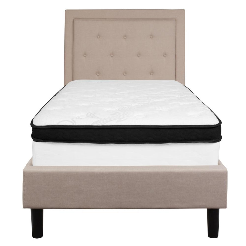 Roxbury Twin Size Tufted Upholstered Platform Bed In Beige Fabric With Memory Foam Mattress By Flash Furniture | Beds | Modishstore - 3