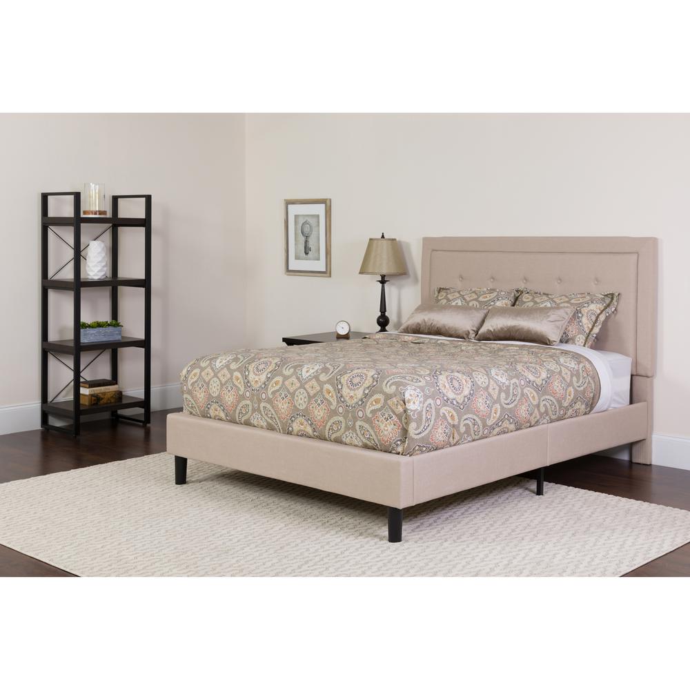 Roxbury Twin Size Tufted Upholstered Platform Bed In Beige Fabric With Memory Foam Mattress By Flash Furniture | Beds | Modishstore - 1