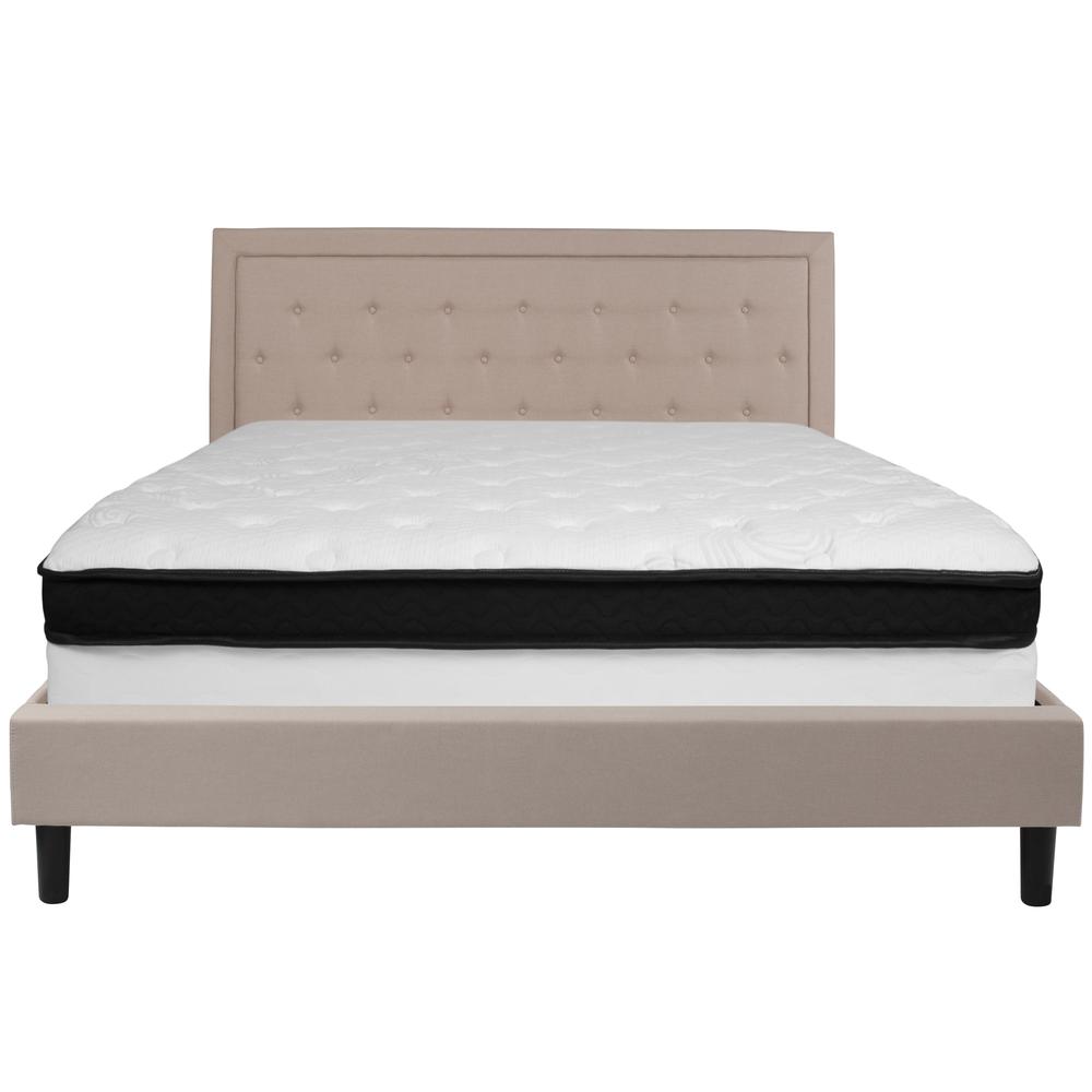 Roxbury King Size Tufted Upholstered Platform Bed In Beige Fabric With Memory Foam Mattress By Flash Furniture | Beds | Modishstore - 3