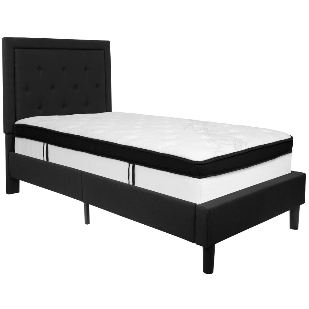 Roxbury Twin Size Tufted Upholstered Platform Bed In Black Fabric With Memory Foam Mattress By Flash Furniture | Beds | Modishstore - 2