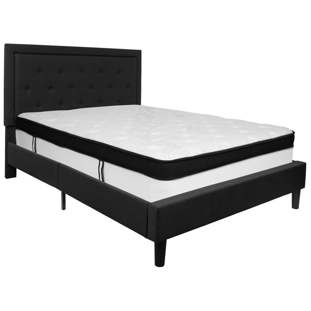 Roxbury Queen Size Tufted Upholstered Platform Bed In Black Fabric With Memory Foam Mattress By Flash Furniture | Beds | Modishstore - 2