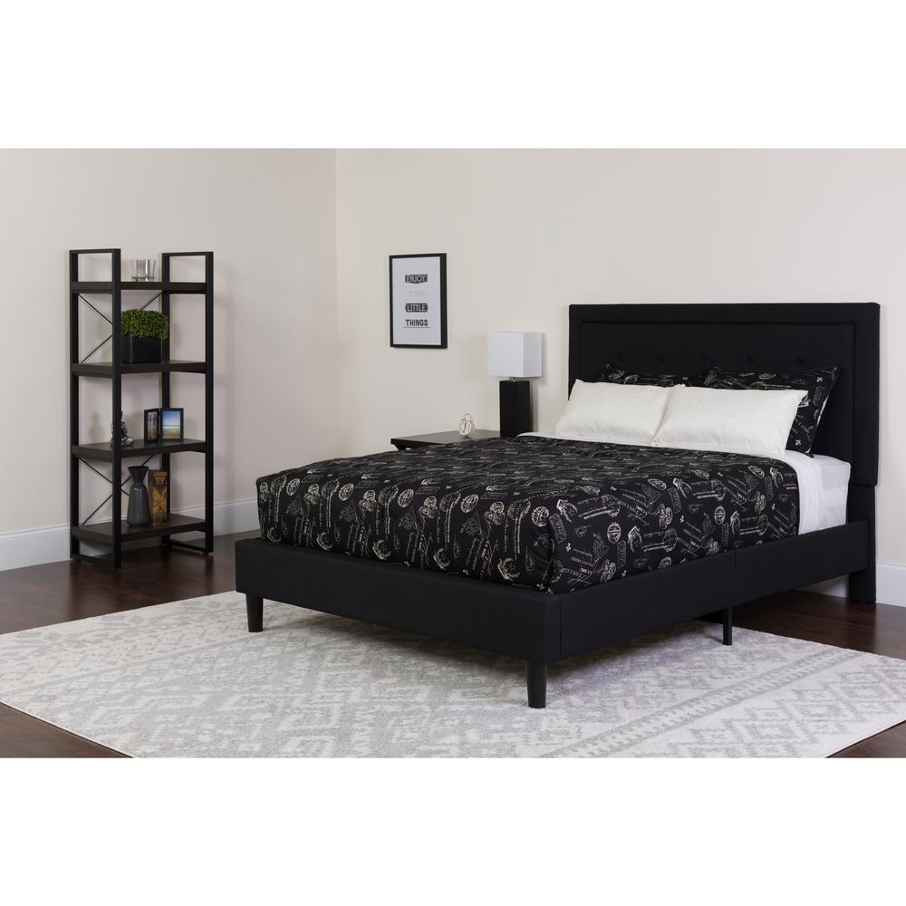 Roxbury Queen Size Tufted Upholstered Platform Bed In Black Fabric With Memory Foam Mattress By Flash Furniture | Beds | Modishstore - 1