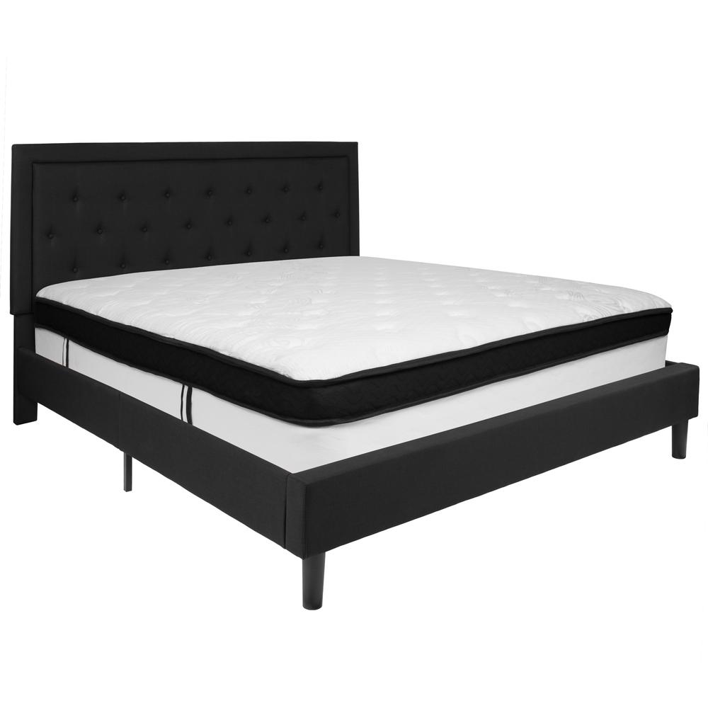 Roxbury King Size Tufted Upholstered Platform Bed In Black Fabric With Memory Foam Mattress By Flash Furniture | Beds | Modishstore - 2