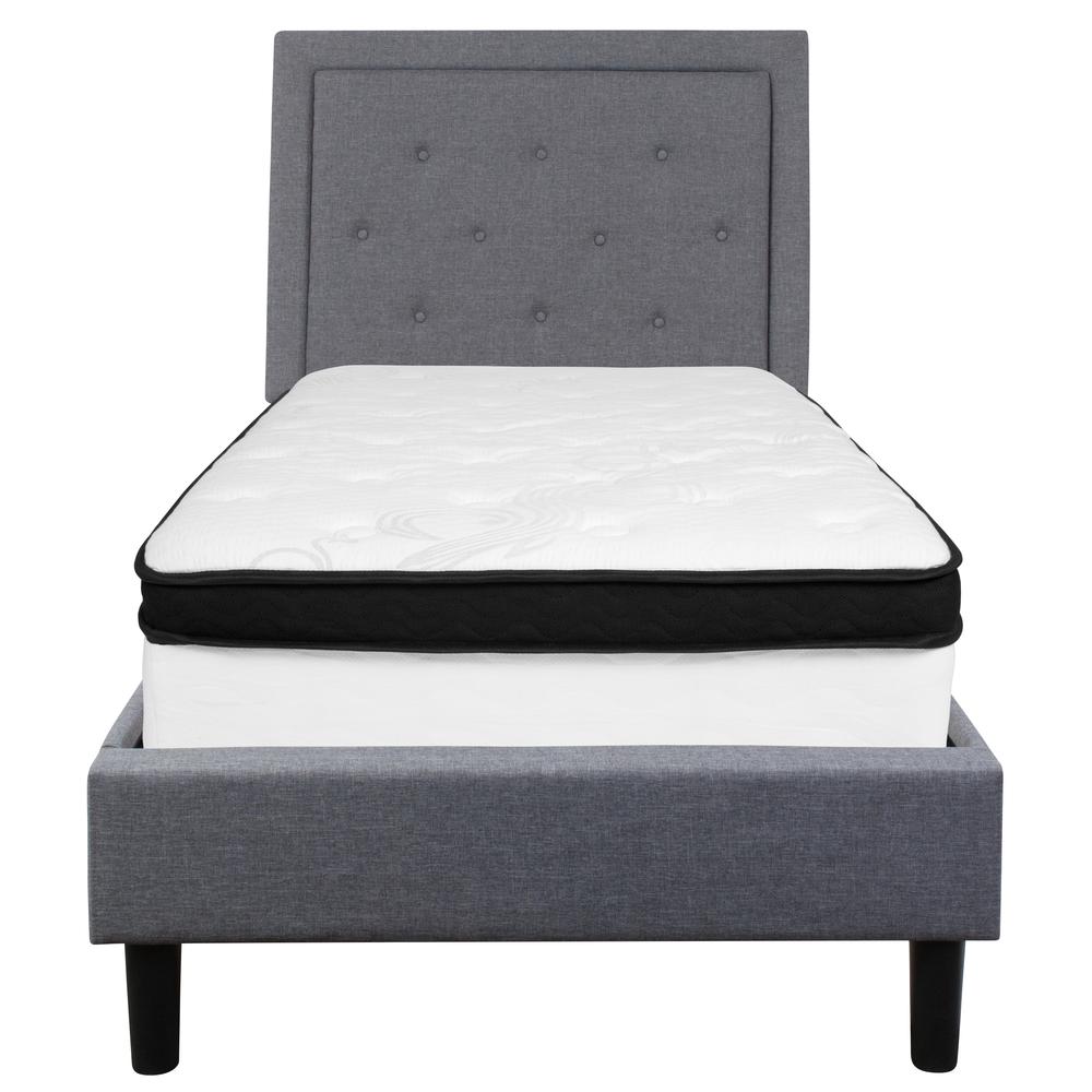 Roxbury Twin Size Tufted Upholstered Platform Bed In Light Gray Fabric With Memory Foam Mattress By Flash Furniture | Beds | Modishstore - 3