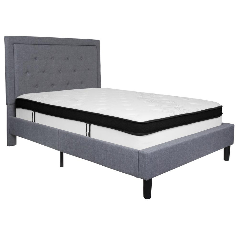 Roxbury Full Size Tufted Upholstered Platform Bed In Light Gray Fabric With Memory Foam Mattress By Flash Furniture | Beds | Modishstore - 2
