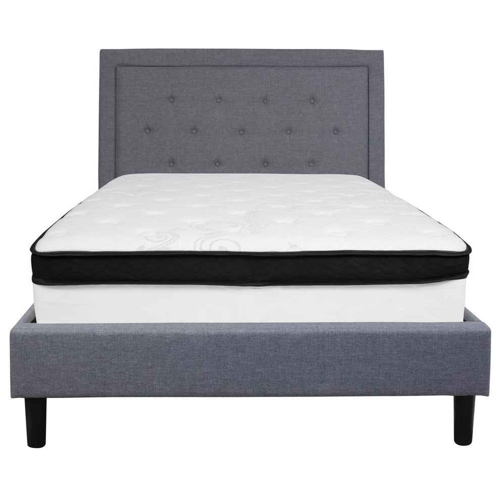 Roxbury Full Size Tufted Upholstered Platform Bed In Light Gray Fabric With Memory Foam Mattress By Flash Furniture | Beds | Modishstore - 3
