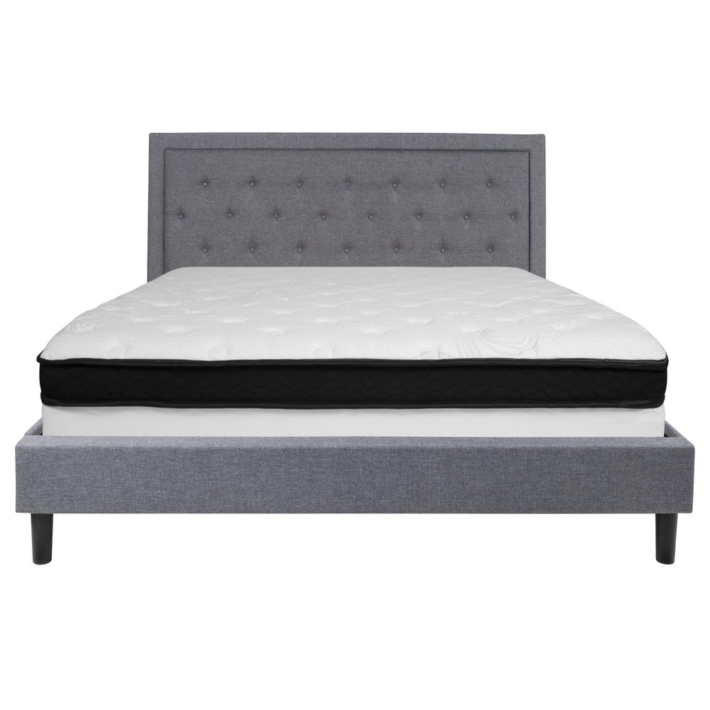 Roxbury King Size Tufted Upholstered Platform Bed In Light Gray Fabric With Memory Foam Mattress By Flash Furniture | Beds | Modishstore - 3