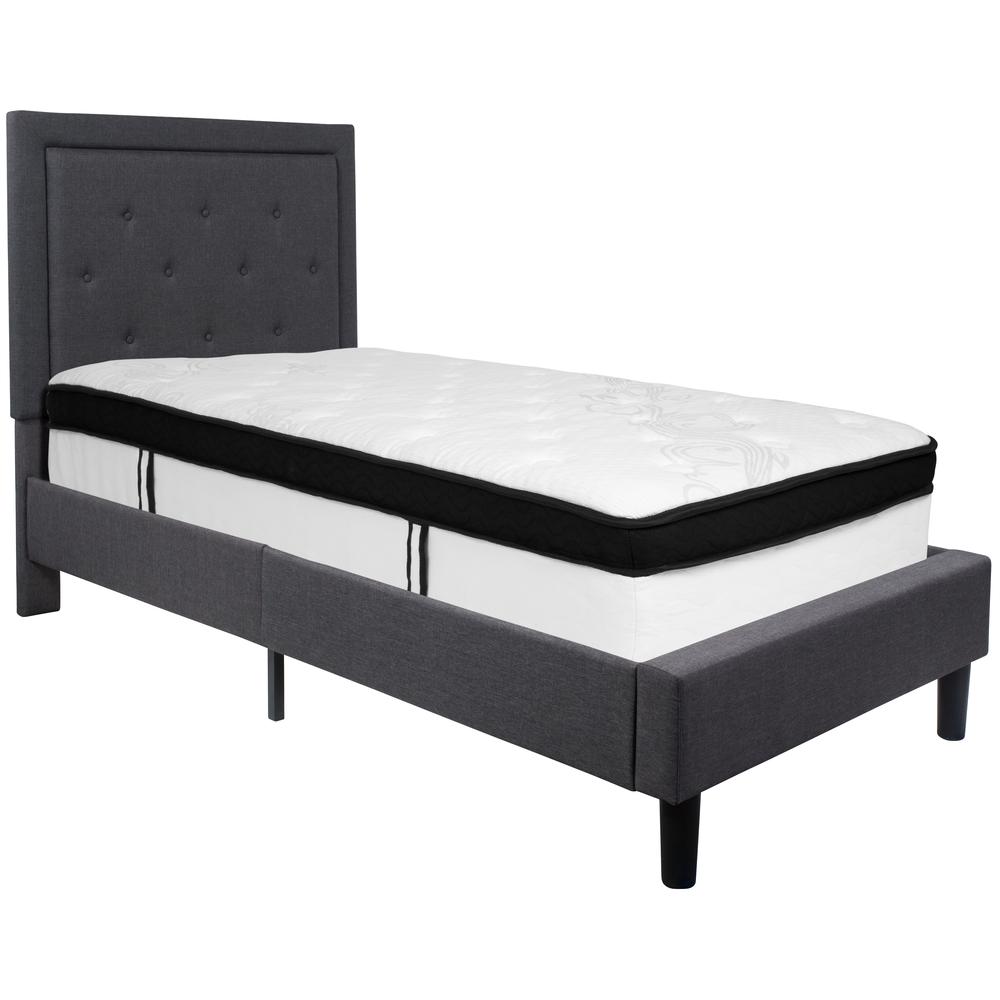 Roxbury Twin Size Tufted Upholstered Platform Bed In Dark Gray Fabric With Memory Foam Mattress By Flash Furniture | Beds | Modishstore - 2