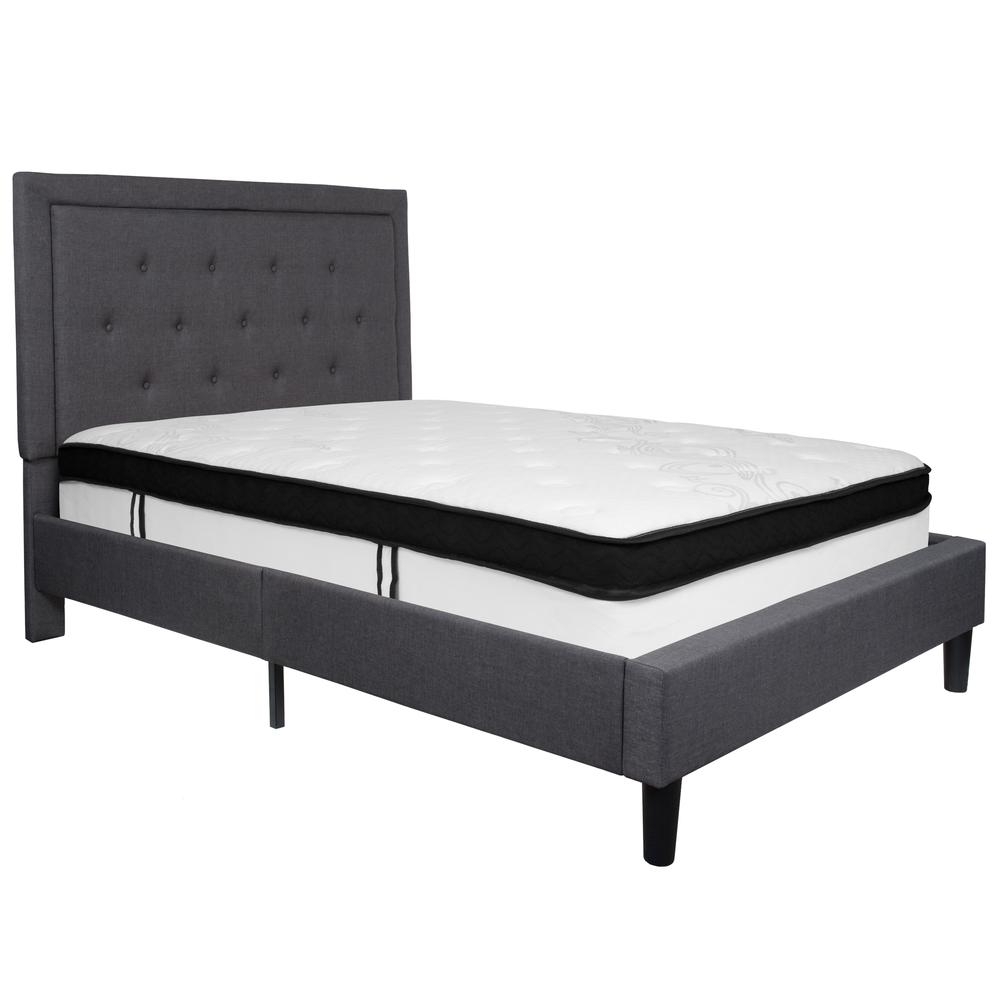 Roxbury Full Size Tufted Upholstered Platform Bed In Dark Gray Fabric With Memory Foam Mattress By Flash Furniture | Beds | Modishstore - 2