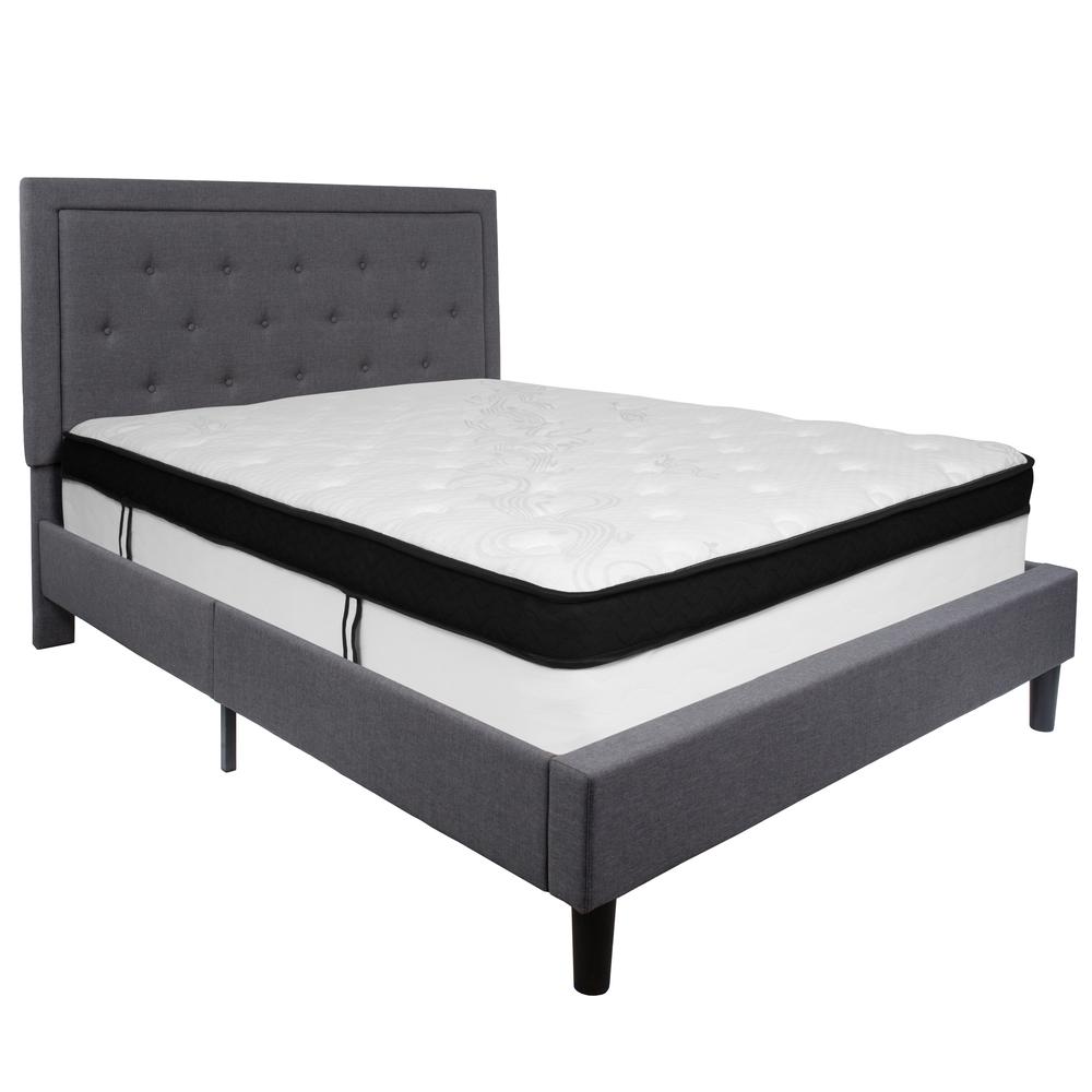 Roxbury Queen Size Tufted Upholstered Platform Bed In Dark Gray Fabric With Memory Foam Mattress By Flash Furniture | Beds | Modishstore - 2