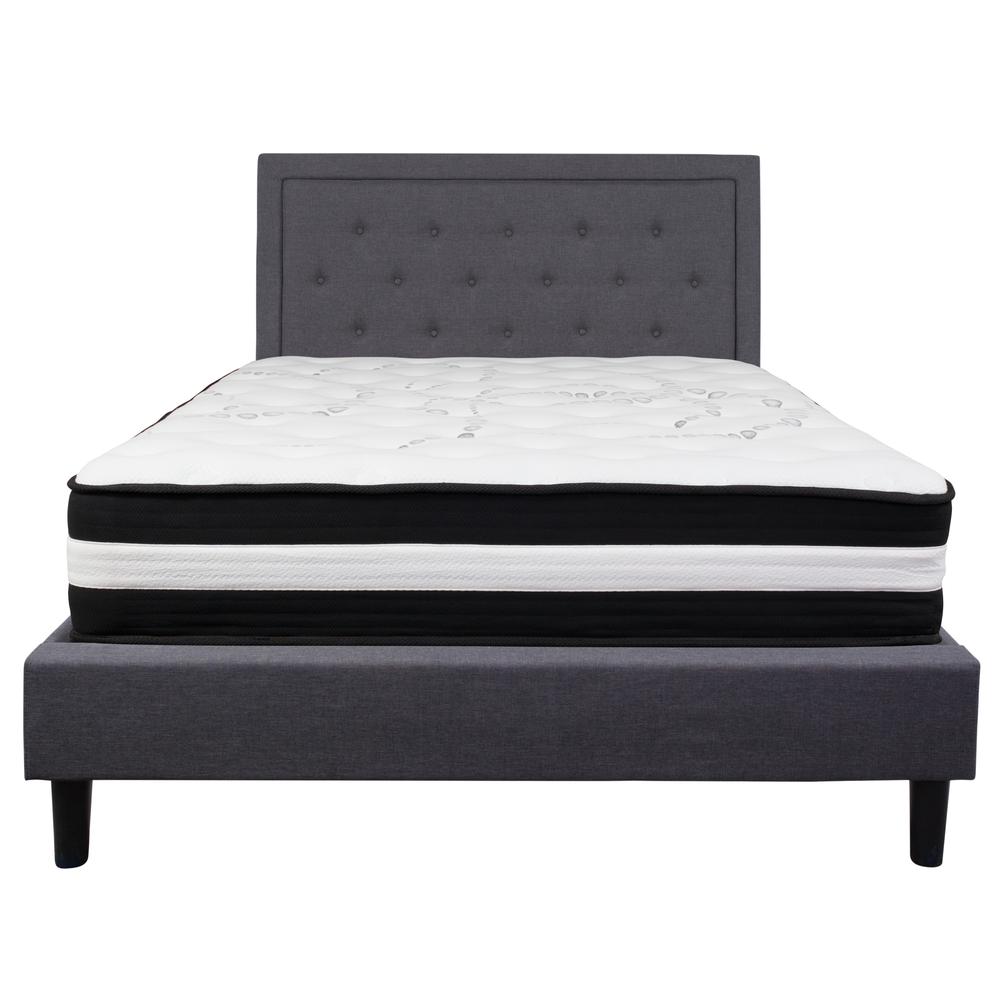 Roxbury Queen Size Tufted Upholstered Platform Bed In Dark Gray Fabric With Memory Foam Mattress By Flash Furniture | Beds | Modishstore - 3
