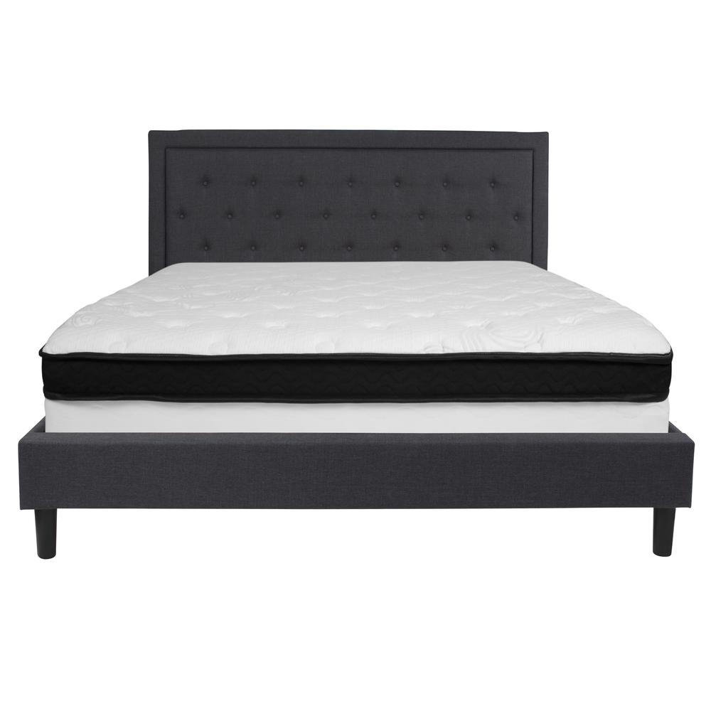 Roxbury King Size Tufted Upholstered Platform Bed In Dark Gray Fabric With Memory Foam Mattress By Flash Furniture | Beds | Modishstore - 3