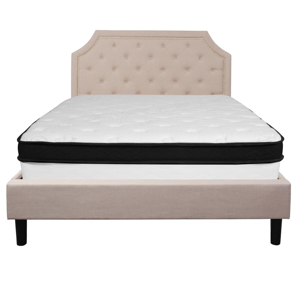 Brighton Queen Size Tufted Upholstered Platform Bed In Beige Fabric With Memory Foam Mattress By Flash Furniture | Beds | Modishstore - 3