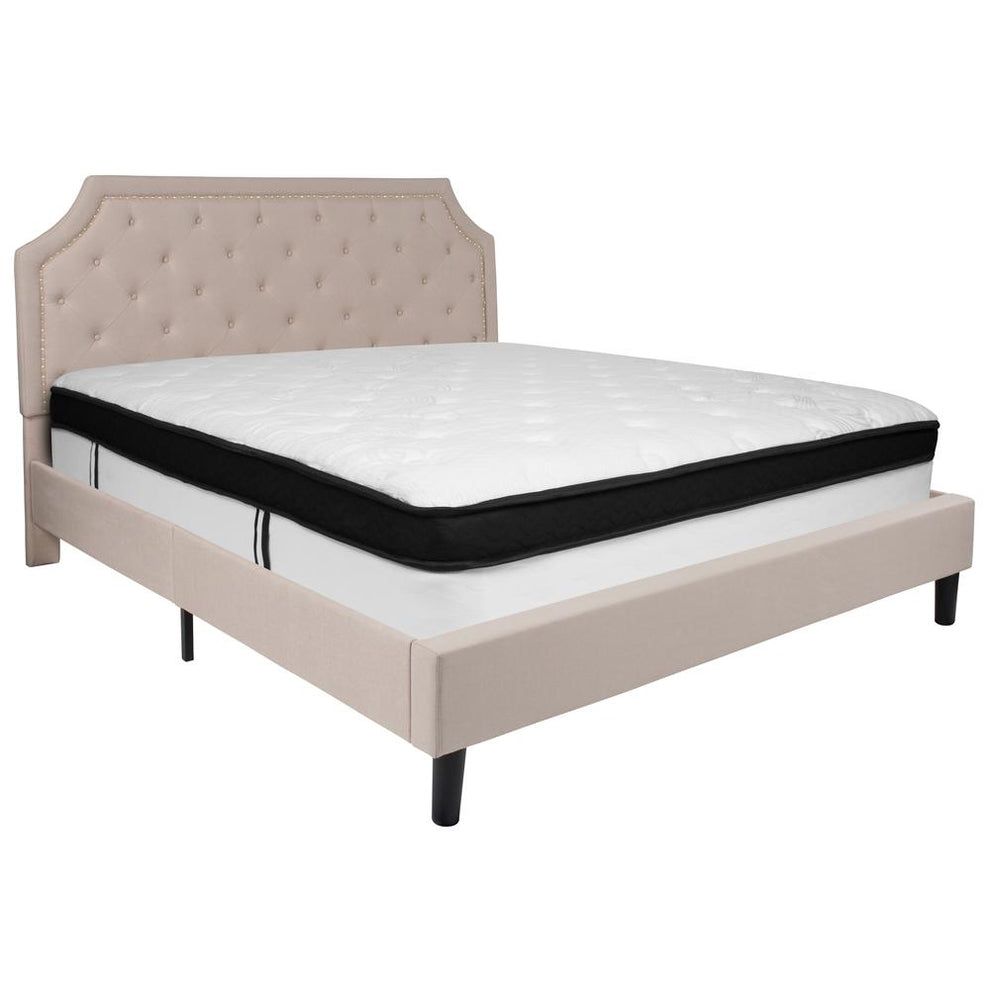 Brighton King Size Tufted Upholstered Platform Bed In Beige Fabric With Memory Foam Mattress By Flash Furniture | Beds | Modishstore - 2