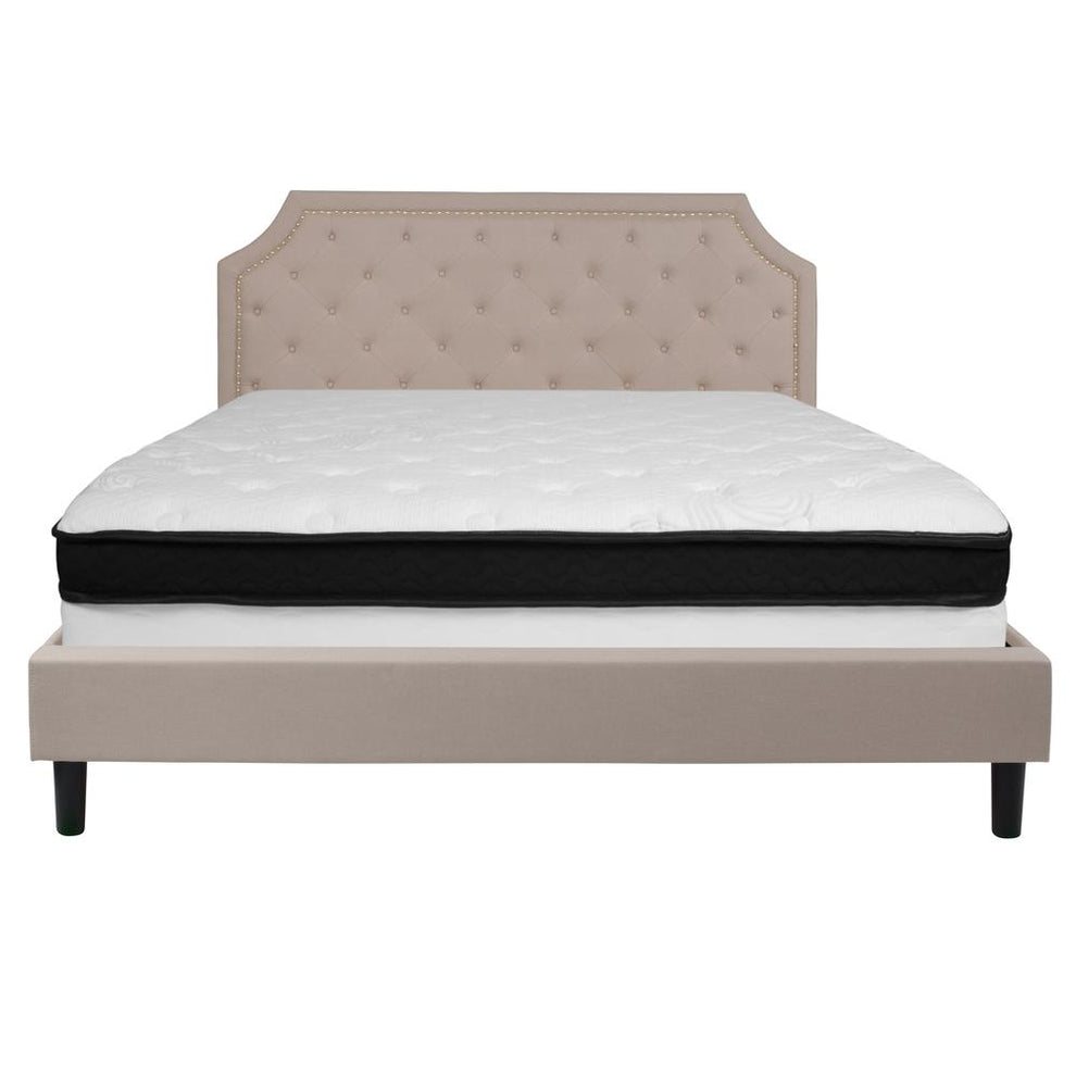 Brighton King Size Tufted Upholstered Platform Bed In Beige Fabric With Memory Foam Mattress By Flash Furniture | Beds | Modishstore - 3
