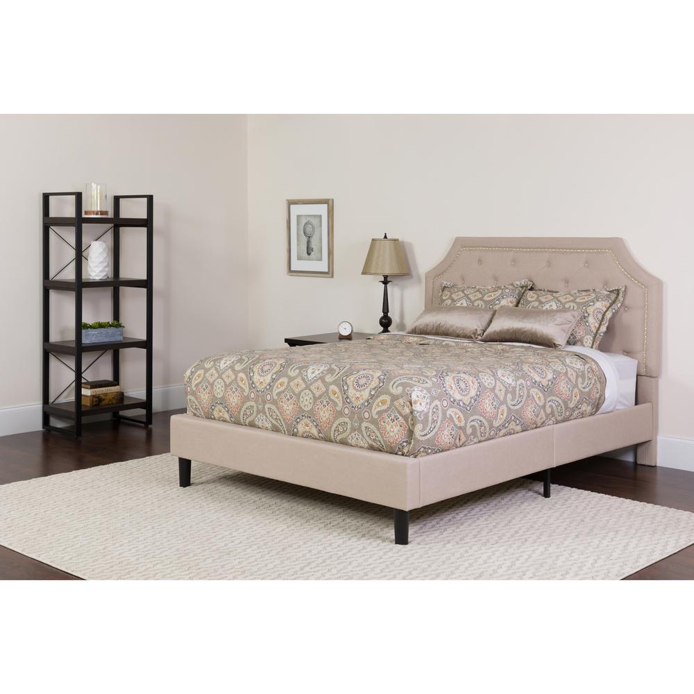Brighton King Size Tufted Upholstered Platform Bed In Beige Fabric With Memory Foam Mattress By Flash Furniture | Beds | Modishstore - 1