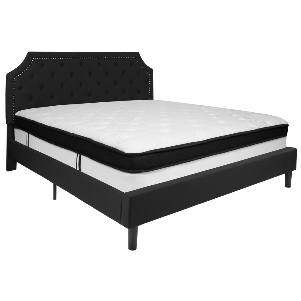 Brighton King Size Tufted Upholstered Platform Bed In Black Fabric With Memory Foam Mattress By Flash Furniture | Beds | Modishstore - 2